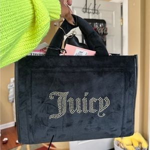 Juicy Couture Black Velour Big Spender Tote Bag